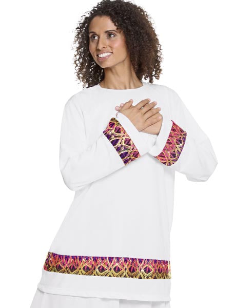 Eurotard 63134 Unisex Joyful Praise Loose Fit Worship Tunic White/Purple